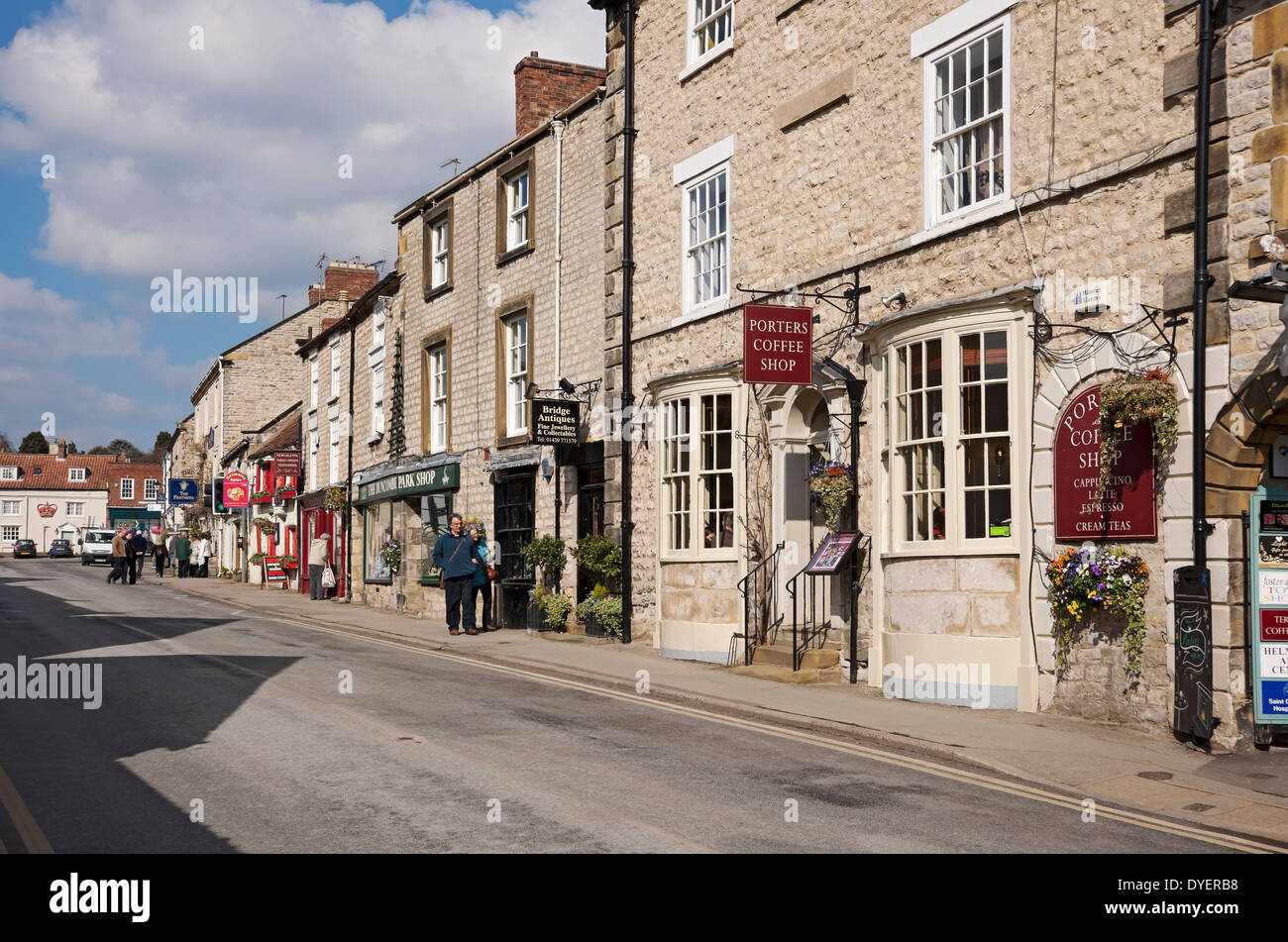 Shops stores in the town in spring Helmsley North Yorkshire England UK United Kingdom GB Great Britain Stock Photo