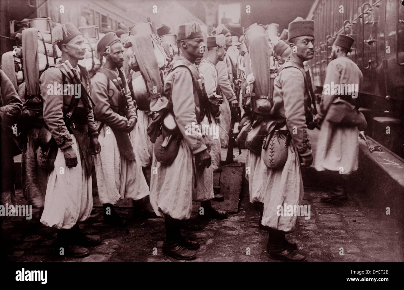 Photograph shows Algerian soldiers in Europe during World War I. Stock Photo