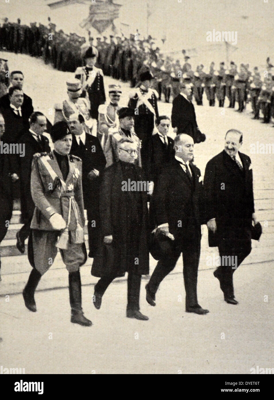 Mussolini at a ceremony with Turati and Bianchi in Rome 1928 Stock ...