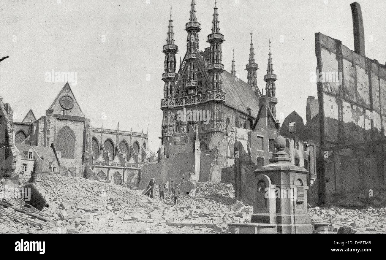 Ruins of the French town of Louvain after four days and nights of assault, World War One 19140101 Stock Photo