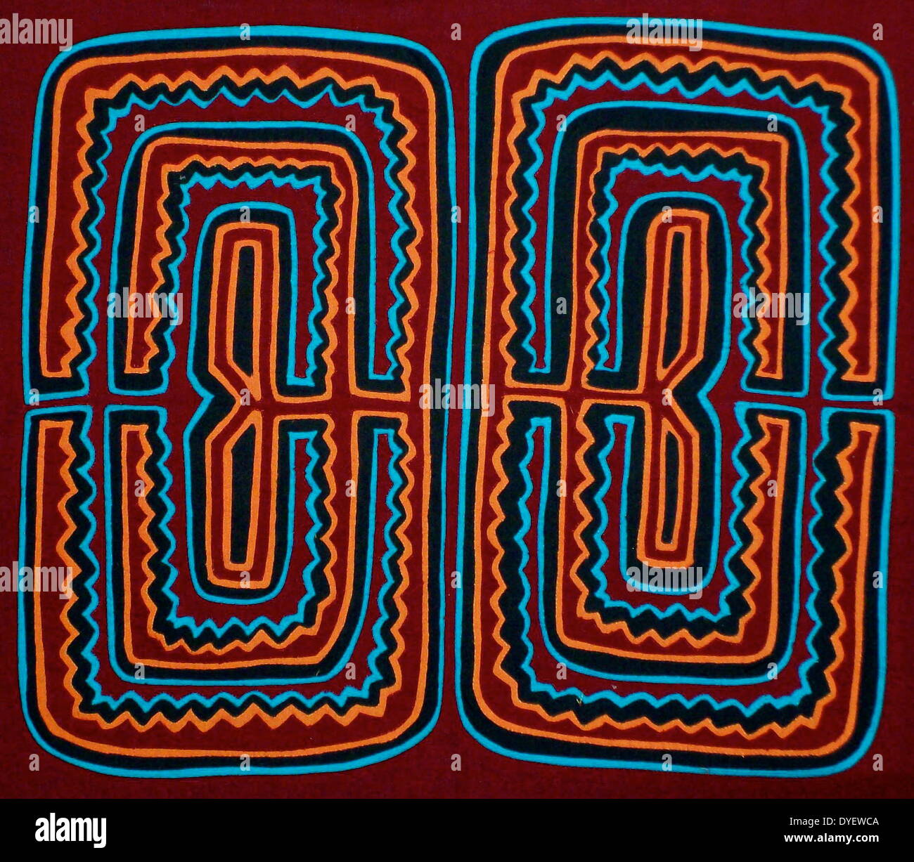 Mola textile by Kuna Indian artist, with an abstract pattern. From the ...