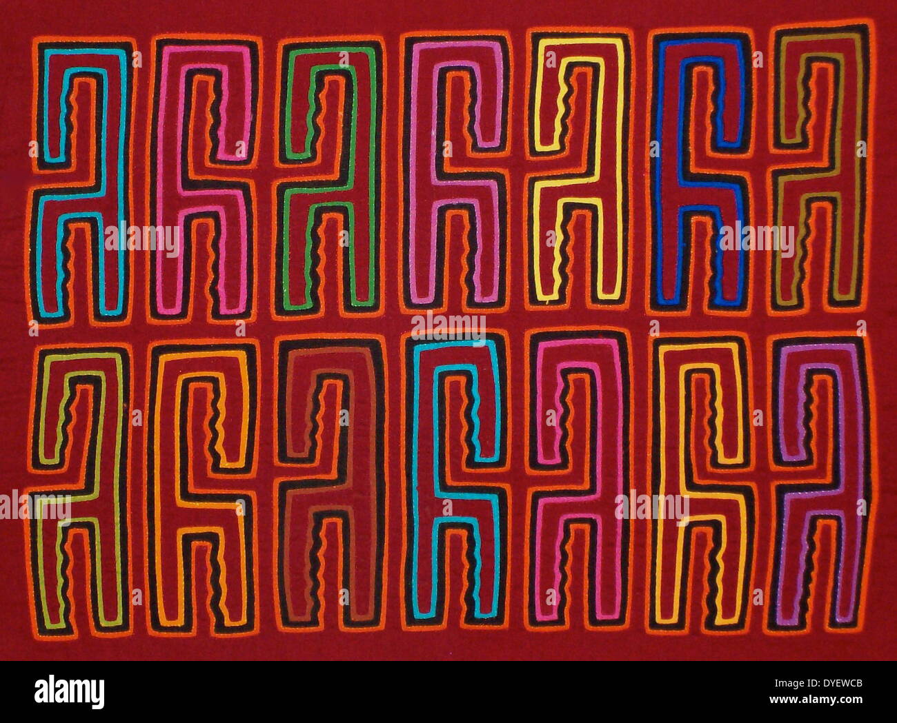 Mola textile by Kuna Indian artist, with an abstract pattern. From the ...