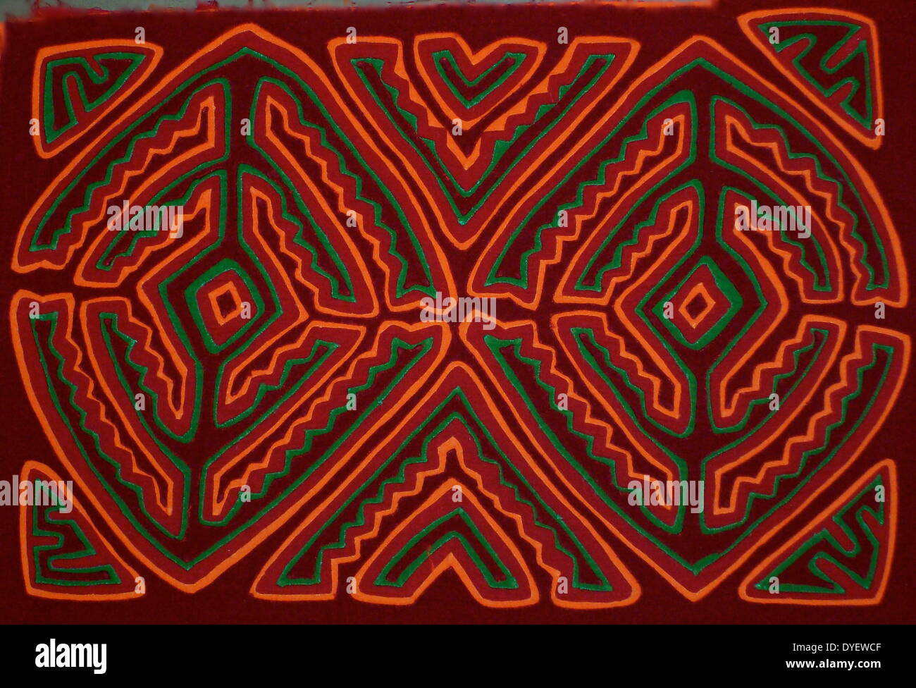 Mola textile by Kuna Indian artist, with an abstract pattern. From the ...