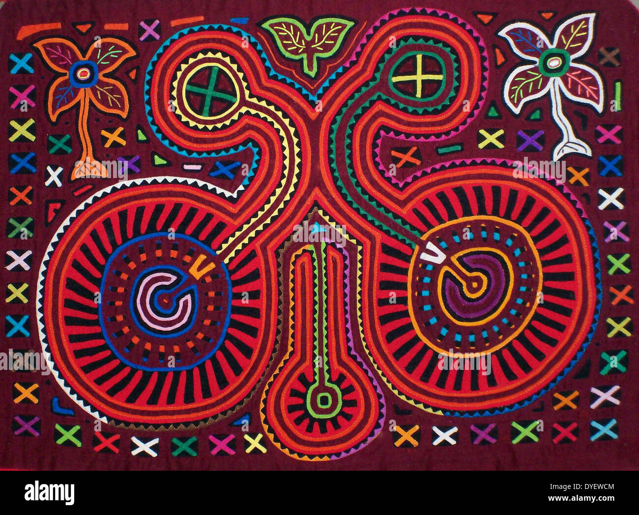 Mola textile by Kuna Indian artist, with an abstract pattern. From the ...
