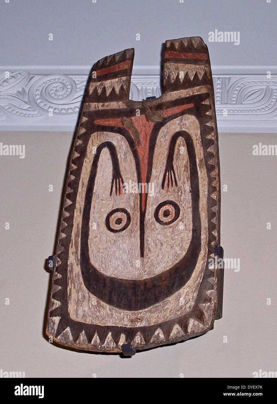 Tribal art: Decorated wooden board from the South Pacific. Displayed in ceremonies by the Elema people from Gulf of Papua, New Guinea. Stock Photo