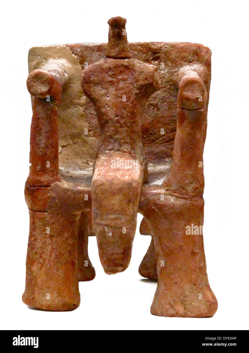 Stylized figure seated on a throne, terracotta,  Early Bronze Age, Archaeological Museum, Piraeus, Greece. Stock Photo