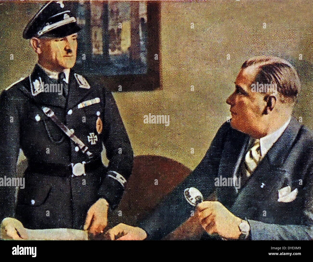 Wilhelm Brückner (Right seated) 1884 - 1954 was until 1940 Adolf Hitler's chief adjutant. Left standing is Josef 'Sepp' Dietrich 1892 – 1966) German Waffen-SS General and a member of the Nazi Party of Nazi Germany. Prior to 1929, he was Adolf Hitler's chauffeur and bodyguard but received rapid promotion after his participation in the murder of Hitler's political opponents during the Night of the Long Knives. Stock Photo