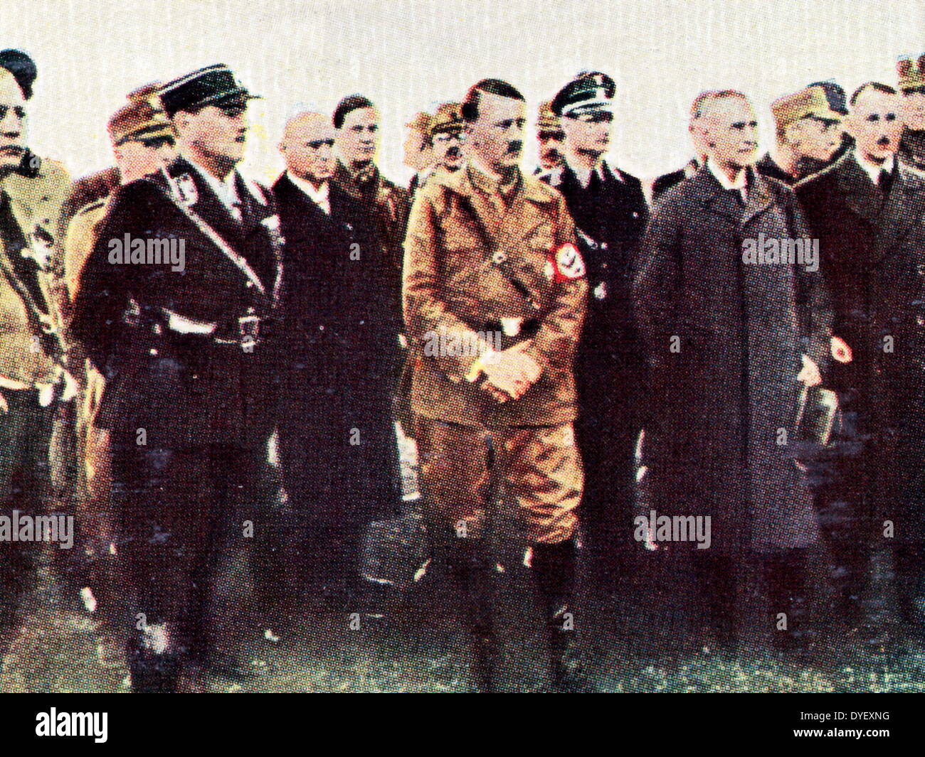 Adolf Hitler arrives in Munich 1933-34. Rudolf hess is shown to the right of Hitler Stock Photo