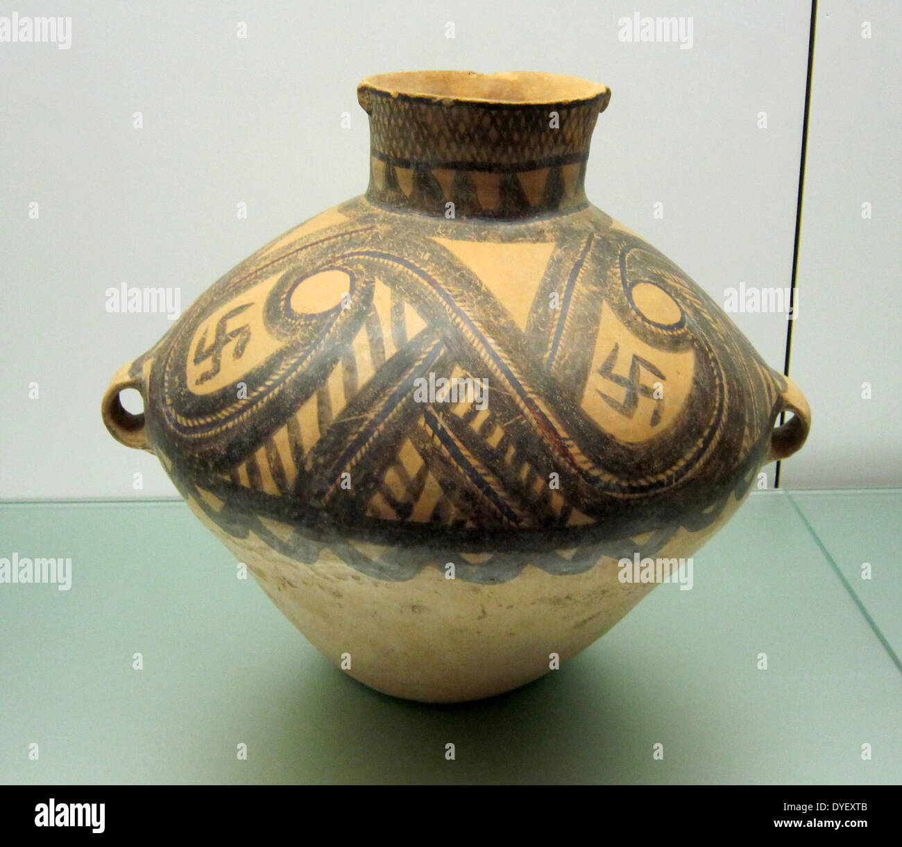 Neolithic pottery vessel, decorated with swastikas, Art Museum, Hong Kong, 2010. Stock Photo