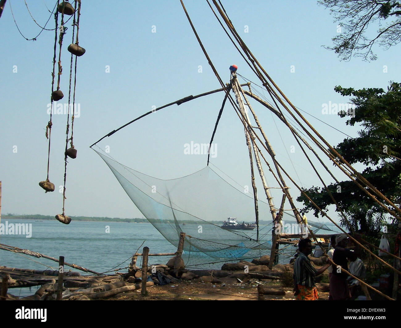 Ancient Chinese fishing-net, still in use today, Cochin, India, 2009. Stock Photo