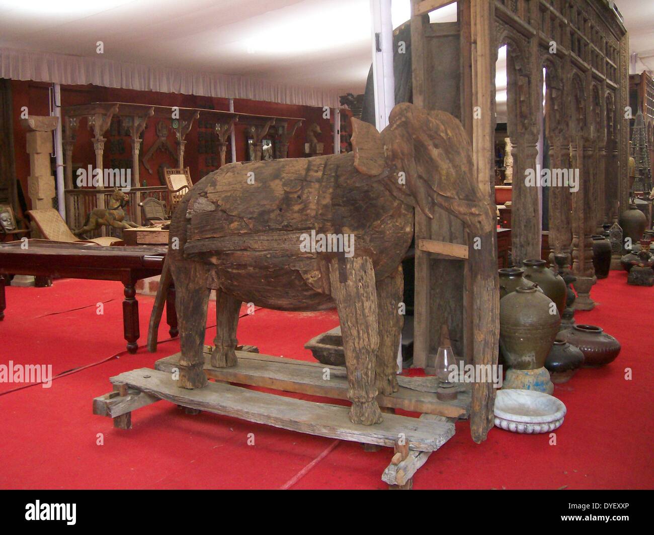 Folk art: Life-size model of an Indian Elephant, wood, Cochin, India, 2009. Stock Photo