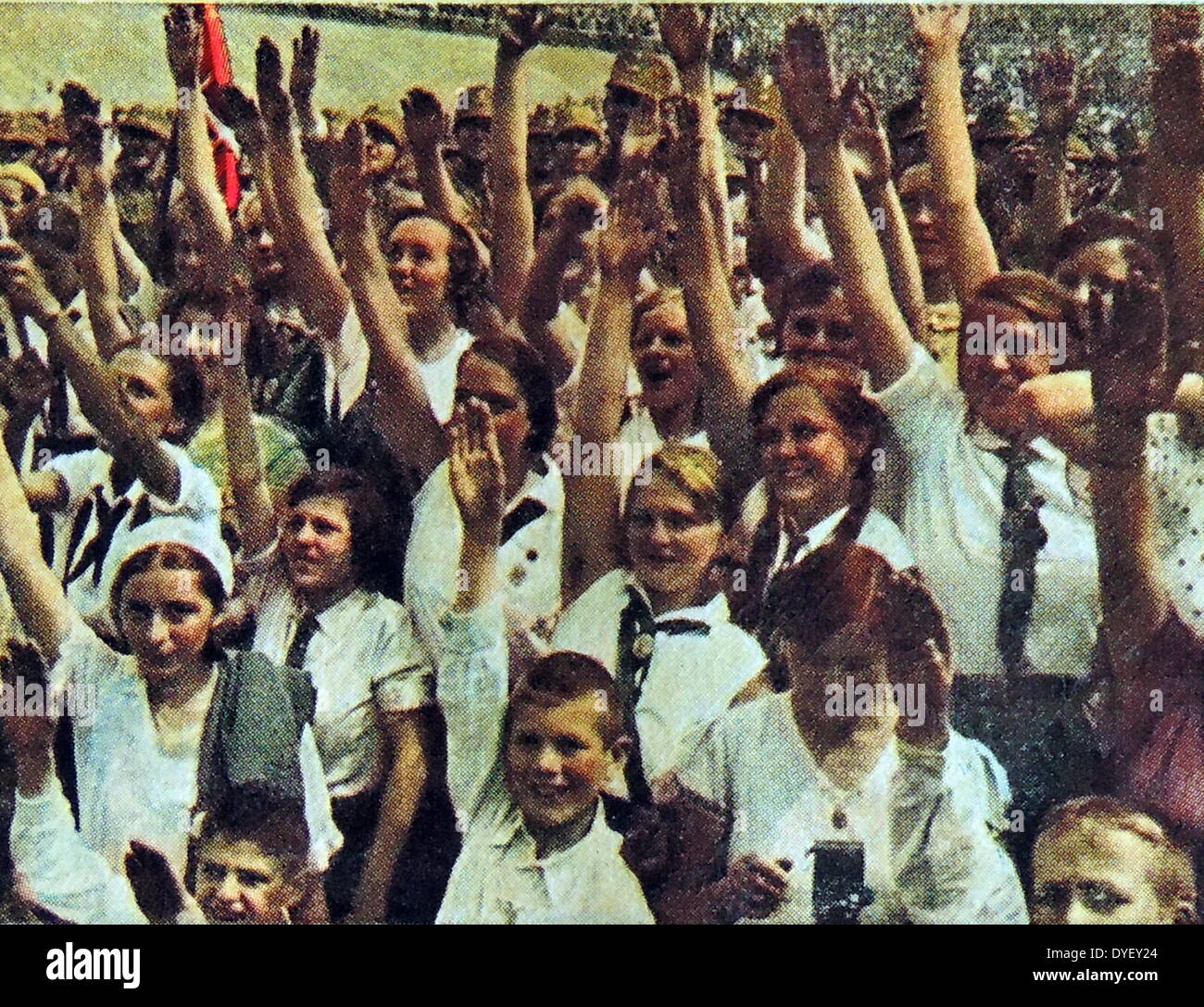 Hitler youth, gathering of young Hitler maidens (Aryan type girls) circa 1933-34 Stock Photo