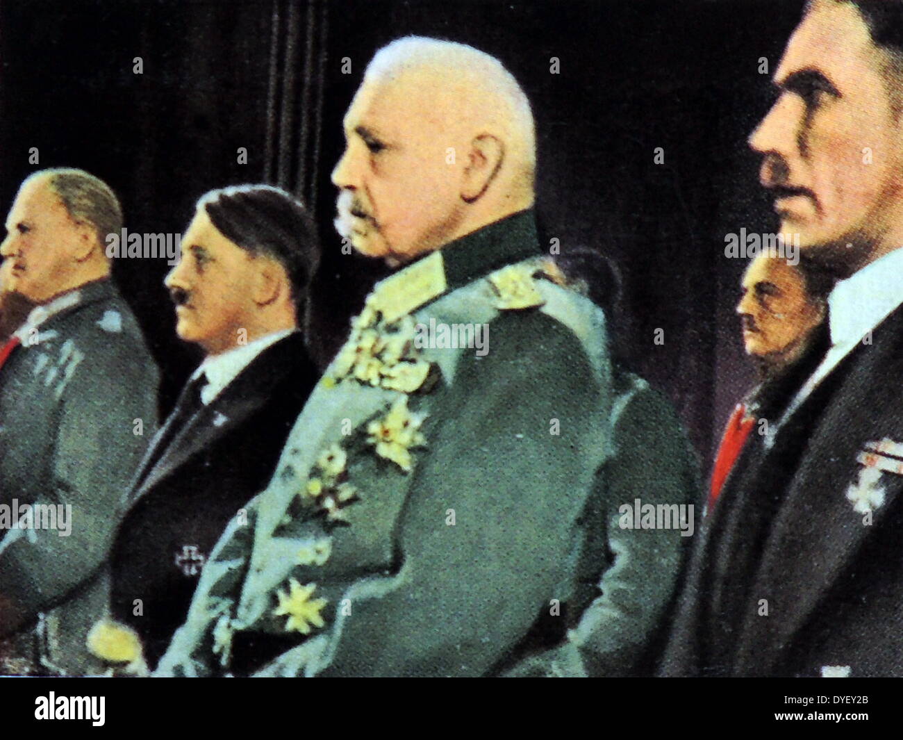 Adolf Hitler and Franz Von Papen flank Germnan President Paul Von Hindenburg 1933 Stock Photo