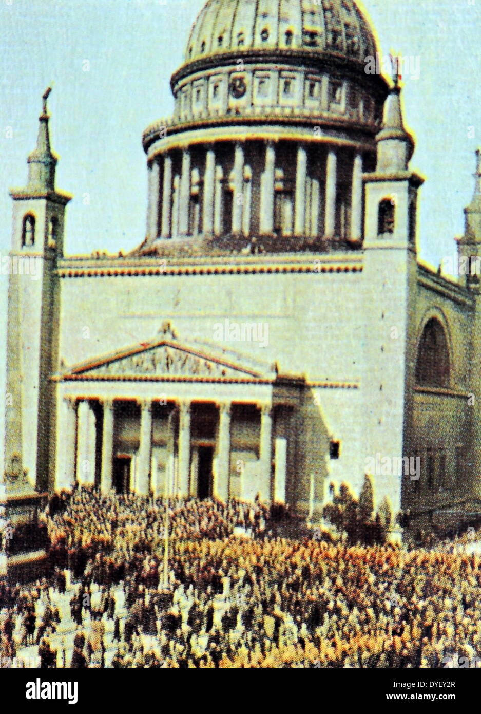 The nikolai Church in Berlin with Nazi marchers in front. Circa 1933 Stock Photo