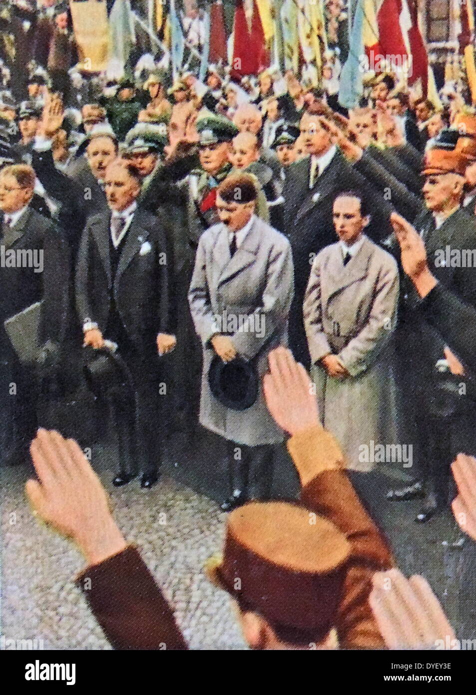 Vice Chancellor Von Papen, Adolf Hitler and Josef Goebbels circa 1933 Stock Photo