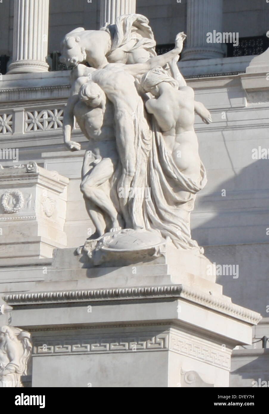 Sculptural detail from the entrance/courtyard to the Capitolini museums, in Rome, Italy. The museums themselves are contained within 3 palazzi as per designs by Michelangelo Buonarroti in 1536, they were then built over a 400 year period. Stock Photo