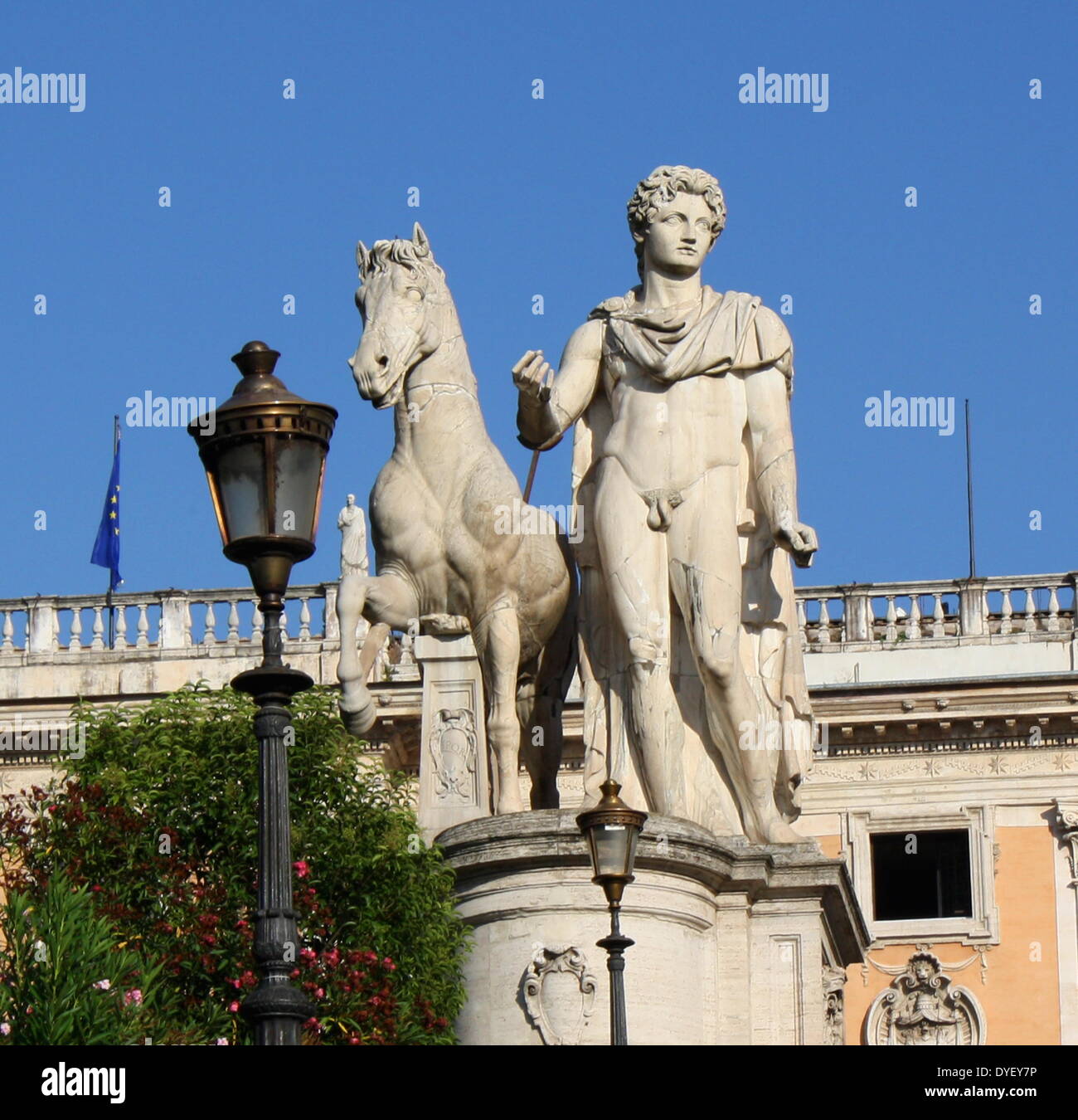 Sculptural detail from the entrance/courtyard to the Capitolini museums, in Rome, Italy. The museums themselves are contained within 3 palazzi as per designs by Michelangelo Buonarroti in 1536, they were then built over a 400 year period. Stock Photo