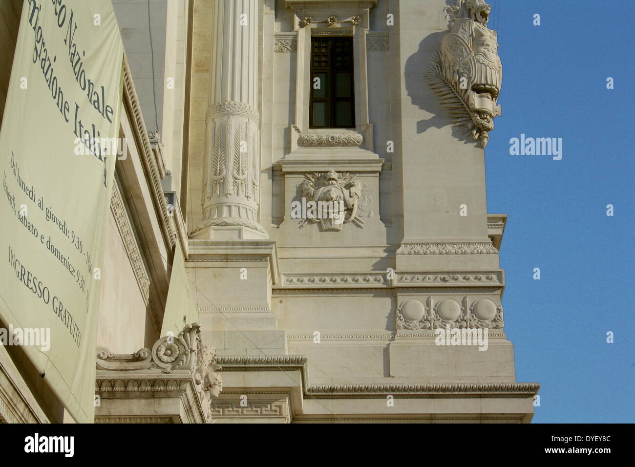 Architectural detail from the entrance/courtyard to the Capitolini museums, in Rome, Italy. The museums themselves are contained within 3 palazzi as per designs by Michelangelo Buonarroti in 1536, they were then built over a 400 year period. Stock Photo