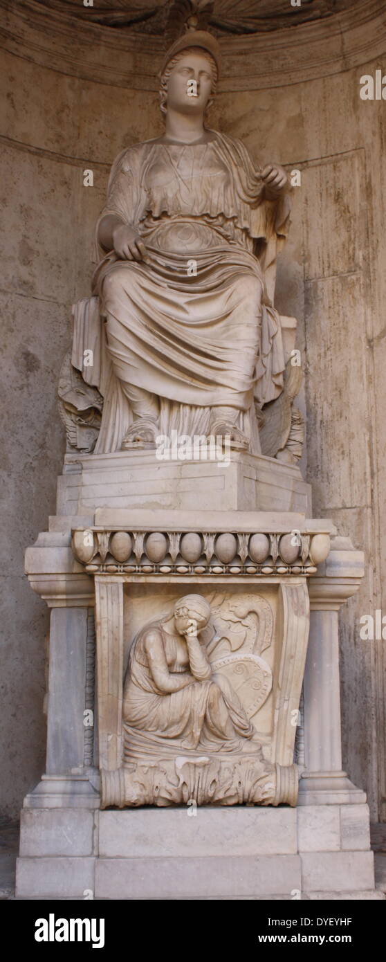 Architectural relief detail from the entrance/courtyard to the Capitolini museums, in Rome, Italy. The museums themselves are contained within 3 palazzi as per designs by Michelangelo Buonarroti in 1536, they were then built over a 400 year period. Stock Photo