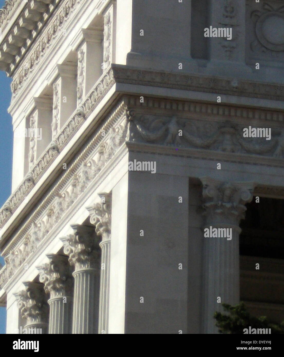 Architectural detail from the entrance/courtyard to the Capitolini museums, in Rome, Italy. The museums themselves are contained within 3 palazzi as per designs by Michelangelo Buonarroti in 1536, they were then built over a 400 year period. Stock Photo