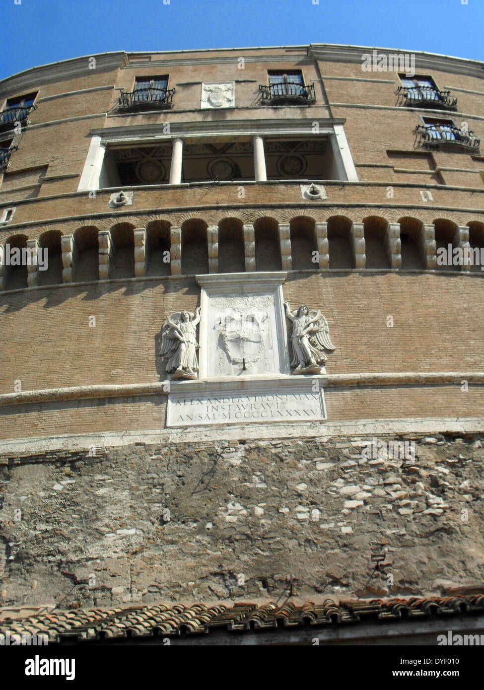 Castle Complicated Rome Architectural detail from the Castel Sant'Angelo, a tall cylindrical ...