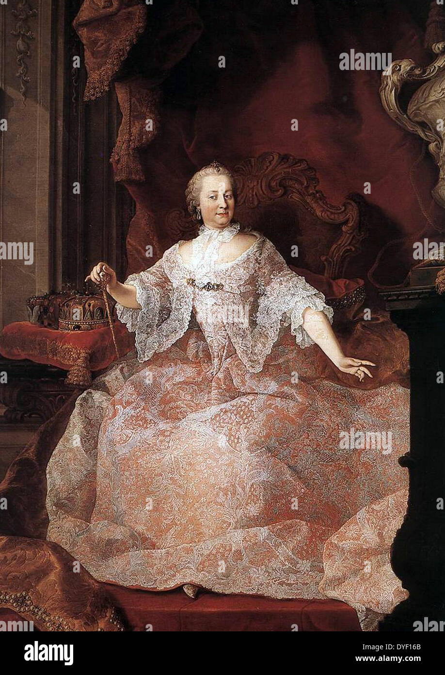 Empress Maria Theresa of Austria, by Martin van Meytens Oil on canvas Town Hall, Ghent. Maria Theresa (1717-1780), archduchess of Austria, Holy Roman Empress, and Queen of Hungary and Bohemia, began her rule in 1740. She was the only woman ruler in the 650 history of the Habsburg dynasty. She was also one of the most successful Habsburg rulers, male or female, while bearing sixteen children between 1738 and 1756. She died in 1780 Stock Photo