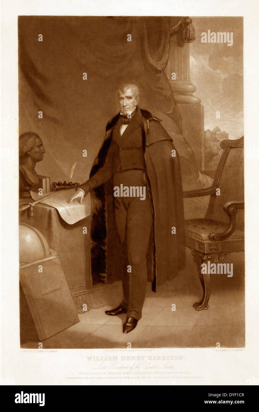 William Henry Harrison--Late President of the United States a painting by James Reid Lambdin, engraved by J. Sartain. Mezzotint print Circa 1841. Stock Photo