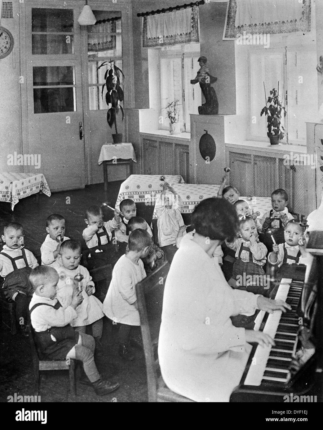 Nursery school children having music and rhythms in the USSR (Union