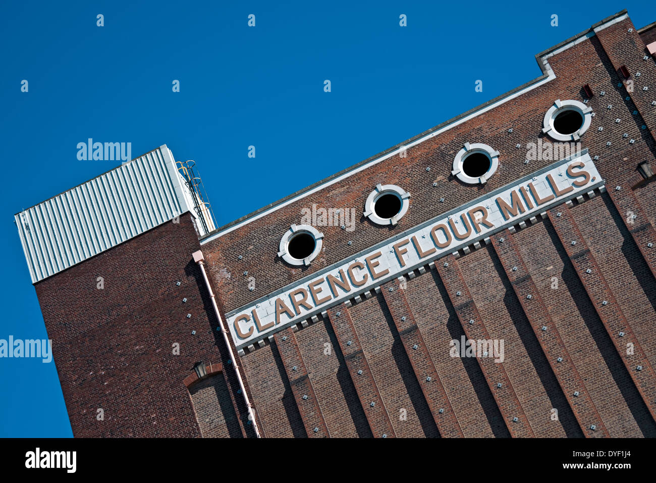 Close up of Disused old Clarence Flour Mills at Drypool Bridge Kingston-upon-Hull East Yorkshire England UK United Kingdom GB Great Britain Stock Photo