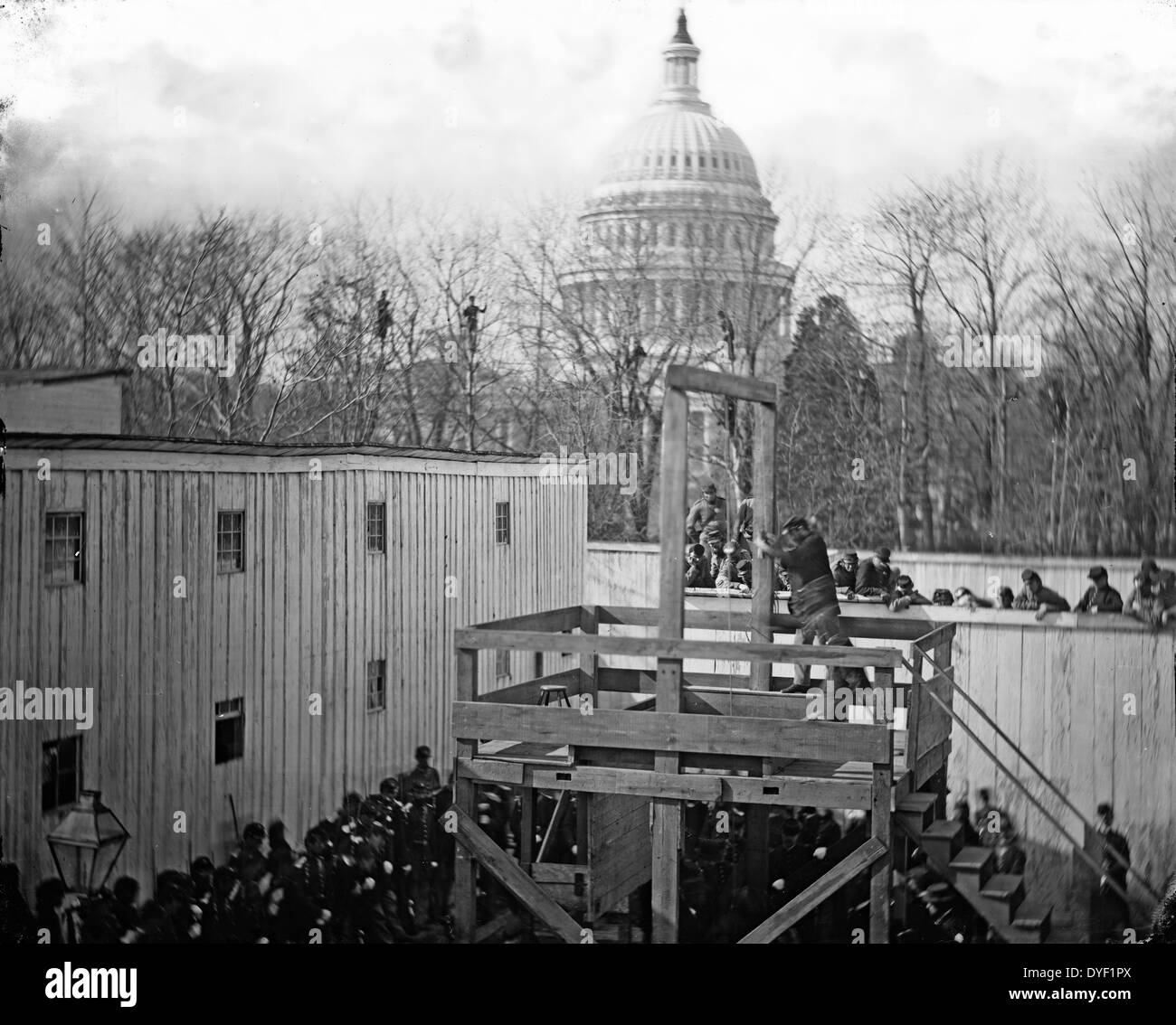 Washington, D.C. Soldier springing the trap for the execution of Captain Henry Wirz, November 1865. Heinrich Hartmann Wirz better known as Henry Wirz (November 25, 1823 – November 10, 1865) was a Swiss-born Confederate officer in the American Civil War. He is best known for his command of Camp Sumter, the Confederate prisoner of war camp near Andersonville, Georgia; he was tried and executed after the war for conspiracy and murder relating to his command of the camp. Stock Photo