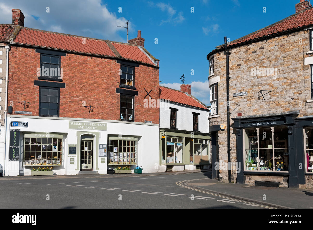 Shops stores in spring Market Place Kirkbymoorside North Yorkshire