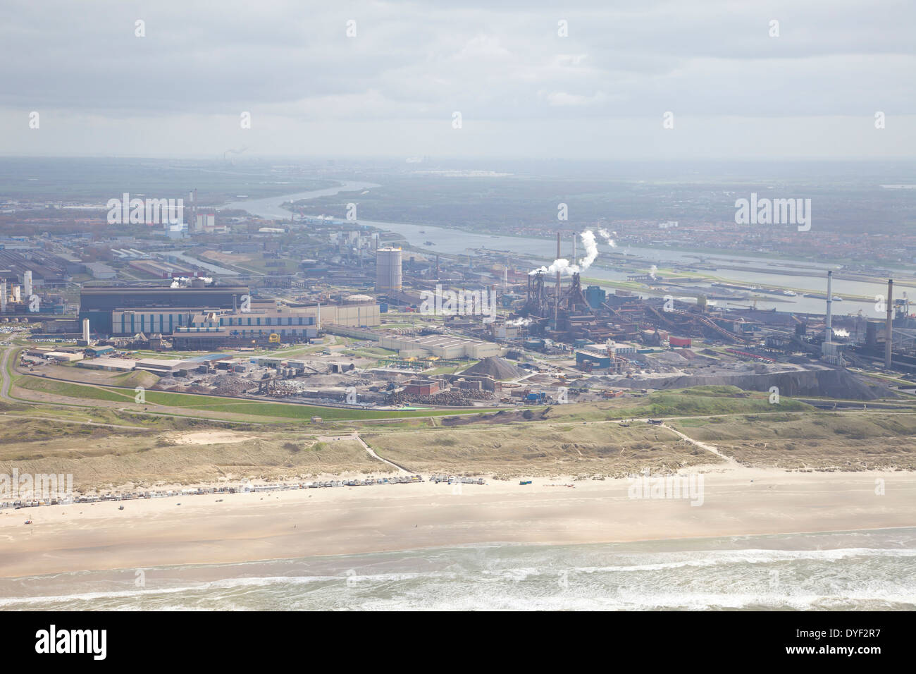 Steel industry at Velsen, The Netherlands from above Stock Photo