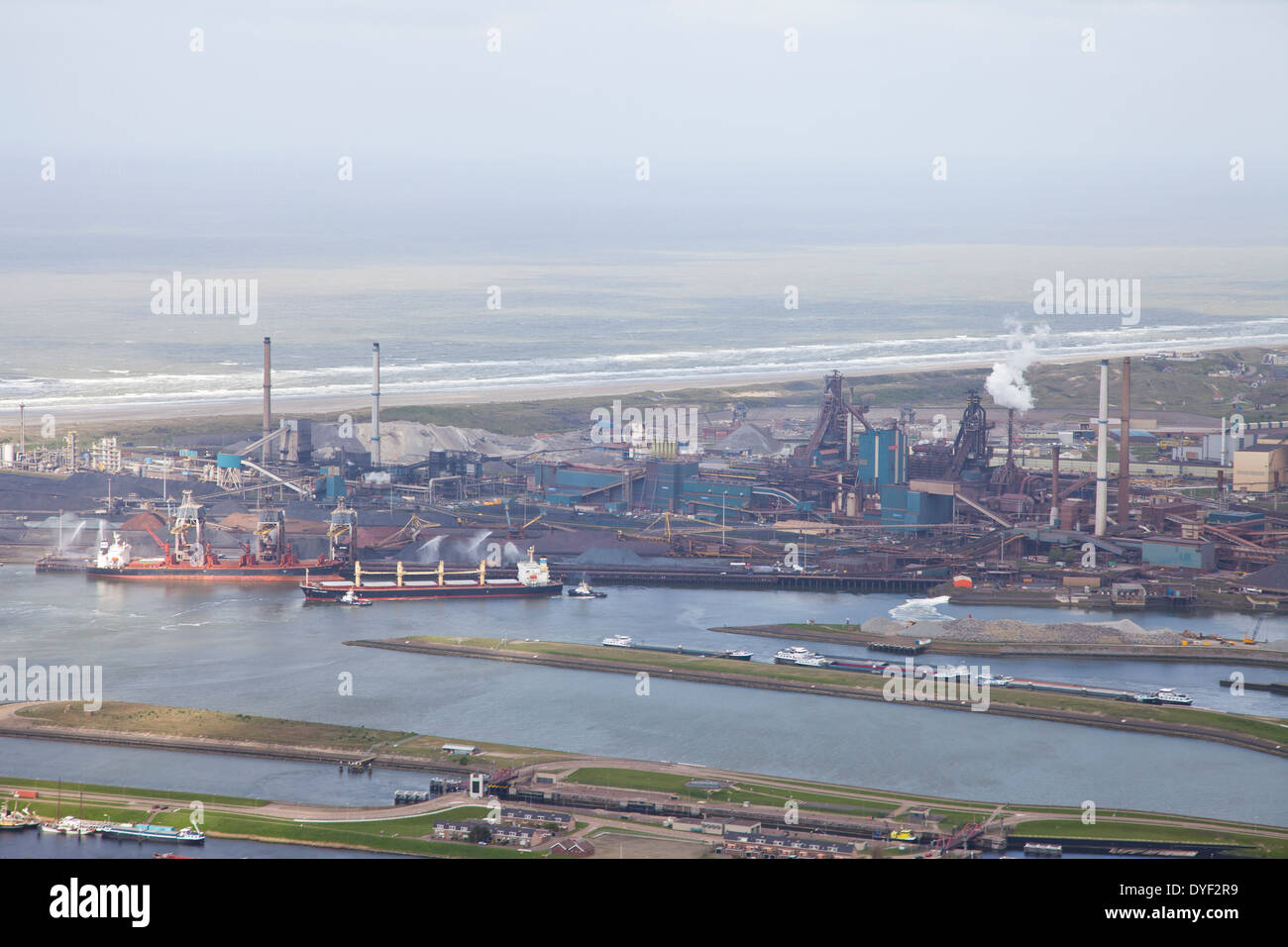 Steel industry at Velsen, The Netherlands from above Stock Photo