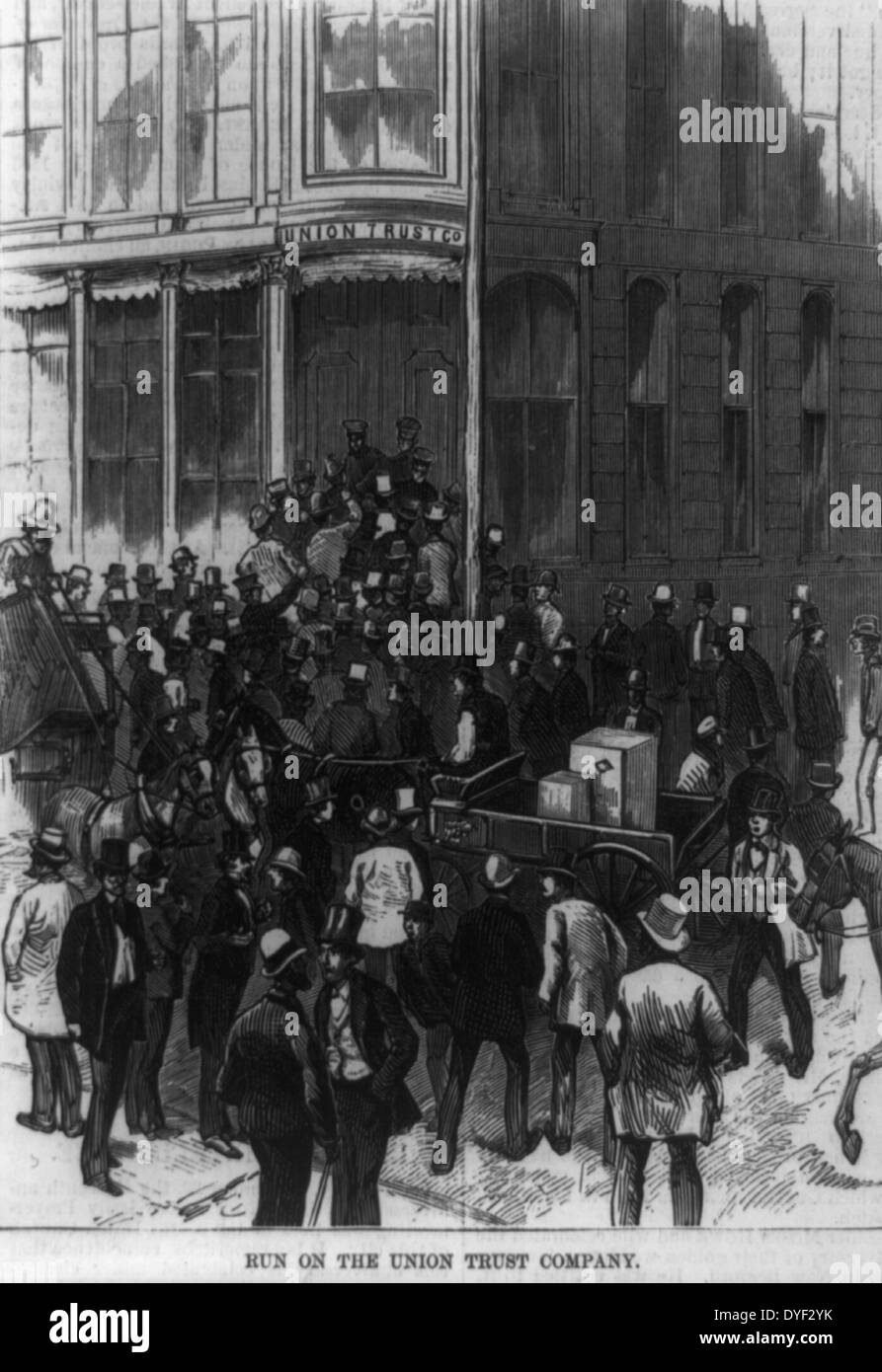 Scenes in Wall Street during the panic. Run on the Union Trust Company 1873. Stock Photo