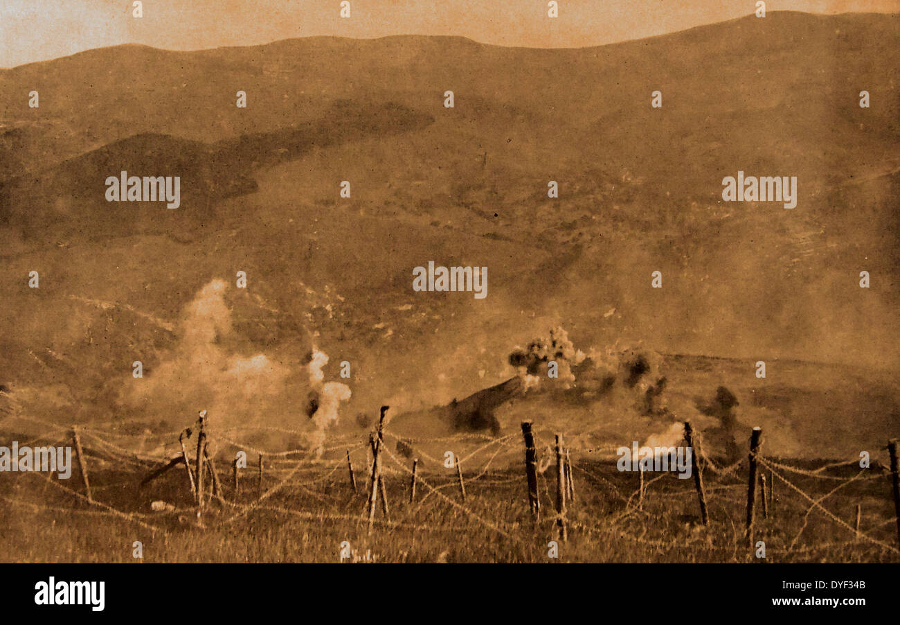 World War I, France, June 15, 1915. the Capture of Braun Kopf, in Alsace. French guns fire on remaining German forces. Stock Photo