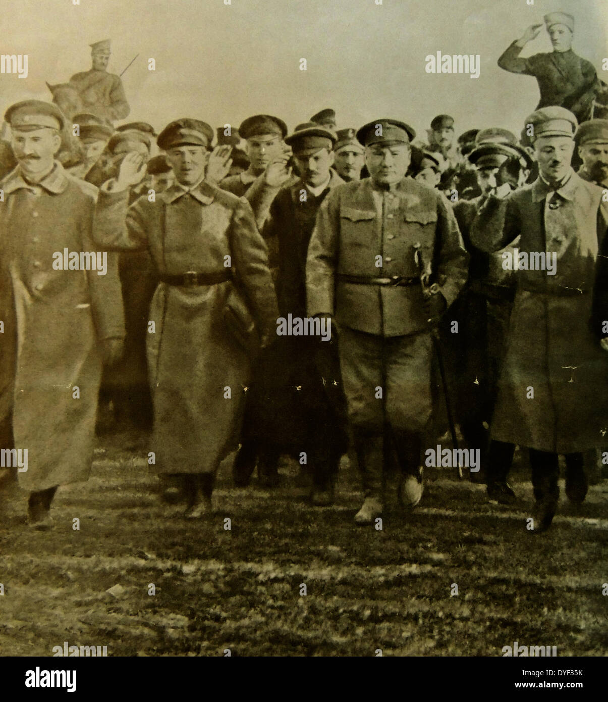 Leon Trotsky (right) with Red Army officers in Moscow. Stock Photo
