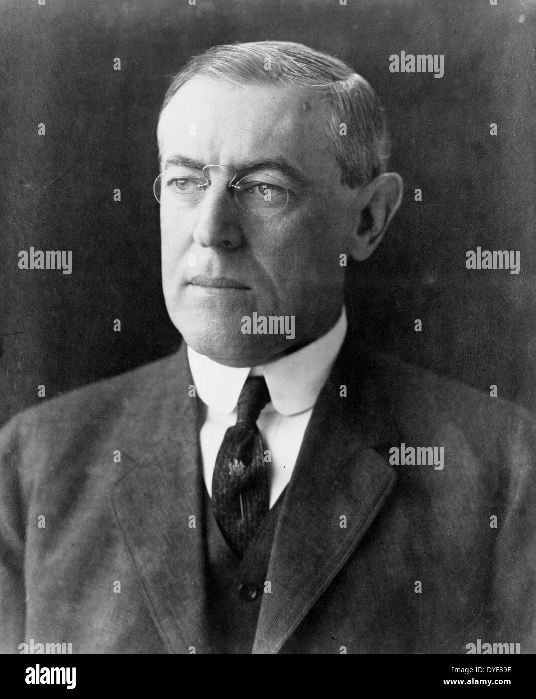 Portrait of President Woodrow Wilson 1912. 28th President of the United States in office from 1913 - 1921. During his first term in office he convinced the Democratic Congress to pass major progressive reforms.  Unknown Stock Photo