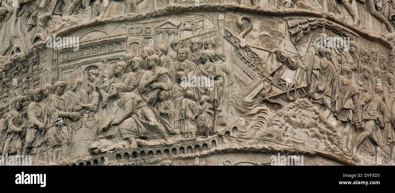 Deatil of Trajan's Column Rome 2013. Commenmorating Roman Emperor Trajan's victory in the Dacian Wars. Stock Photo