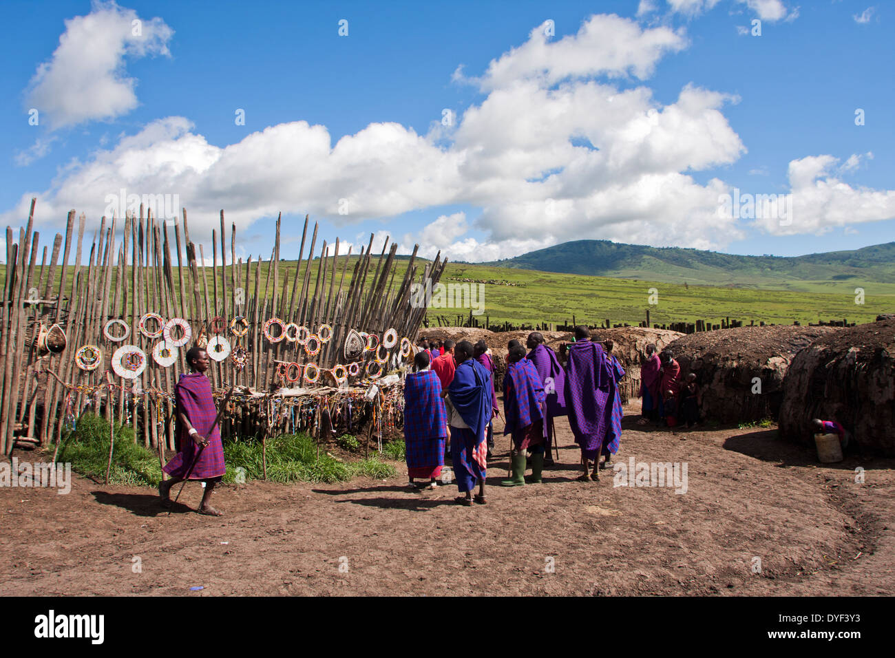A group of Maasai men in the village. Photographed in Kenya Stock Photo