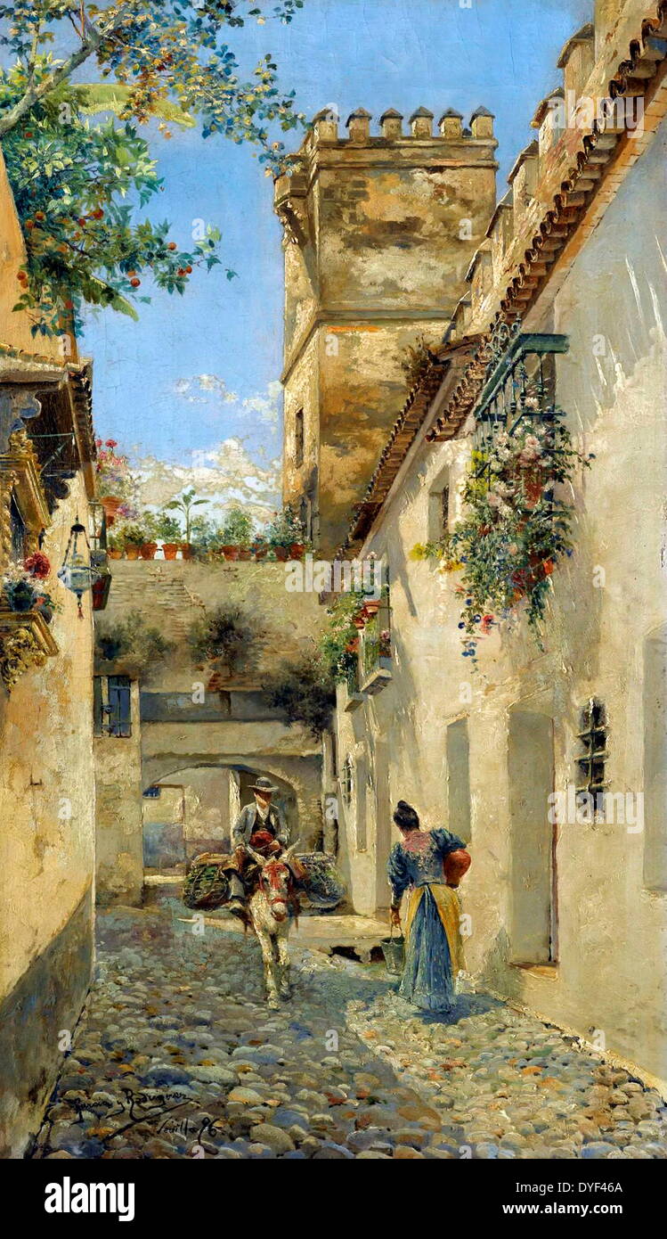 Pescando Oil painting on canvas by Manuel Garcia y Rodriguez