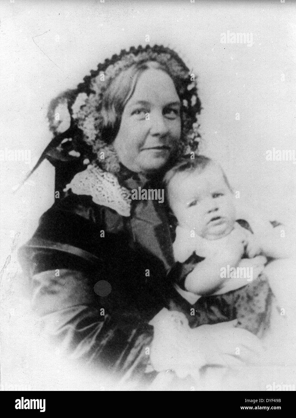 Elizabeth Cady Stanton and her daughter, Harriot half-length portrait, facing right. From a daguerreotype 1856. Stock Photo