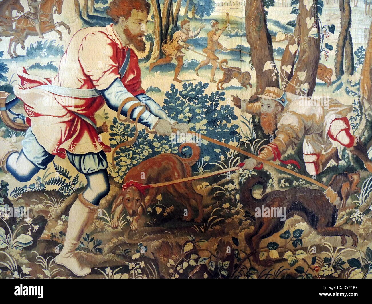 Tapestry depicting the Maximilian I Holy Roman Emperor hunting. Stock Photo
