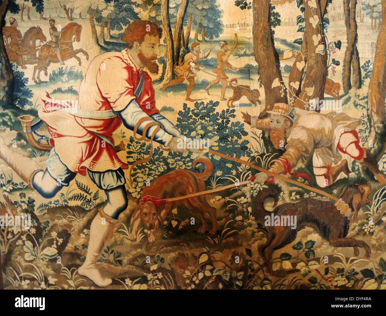 Tapestry depicting the Maximilian I Holy Roman Emperor hunting. Stock Photo