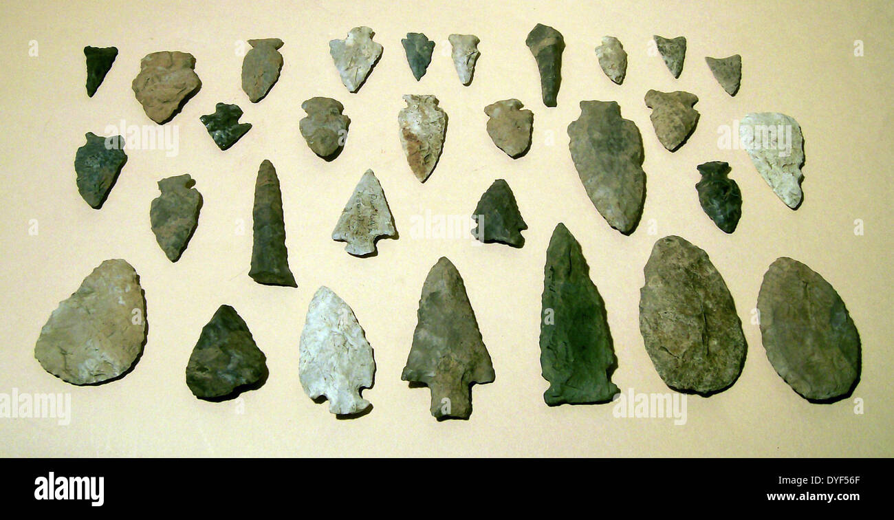 Alaskan Eskimo stone tools, arrowheads and scrapers, some from
