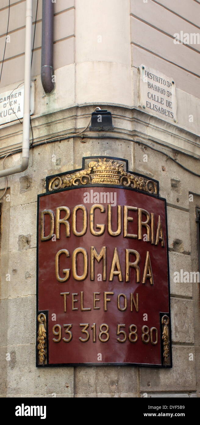 Corner street sign. Barcelona. Spain 2013 Stock Photo