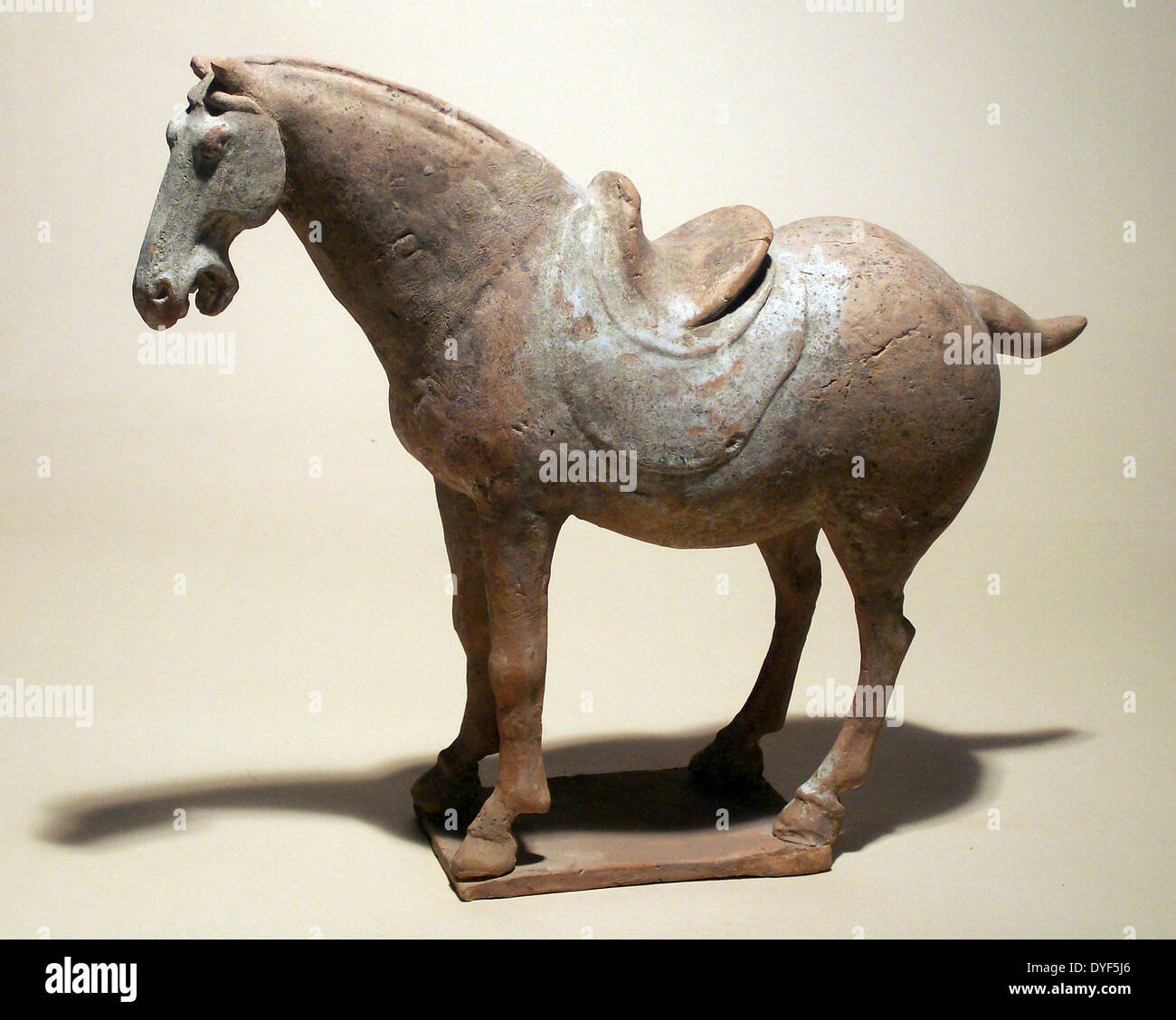 Ancient China Horse, Tang Dynasty, 618 906 AD. Unglazed pottery Stock