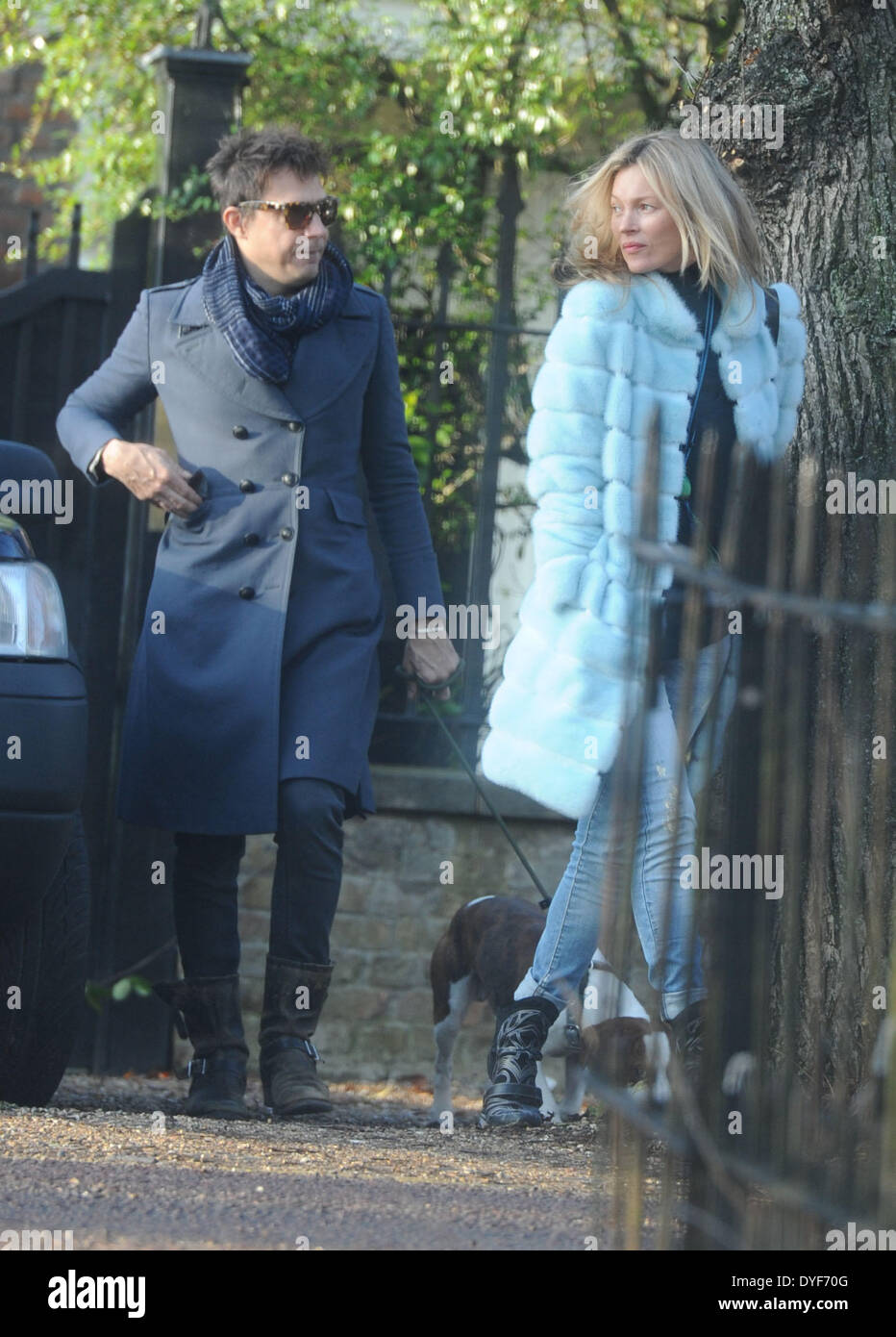 Kate Moss and Jamie Hince walking their dog Archie in HighgateFeaturing: Kate Moss,Jamie Hince,Archie Where: London United KingdomWhen: 12 Dec 2012 Stock Photo