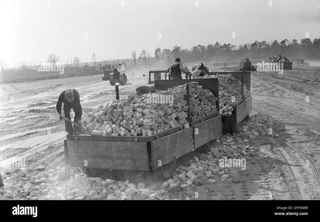 Airport Tegel is being constructed during the Soviet blockade of West Berlin  from 24 June 1948 to 12 May 1949, as a support of the Berlin airlift - the  picture shows the