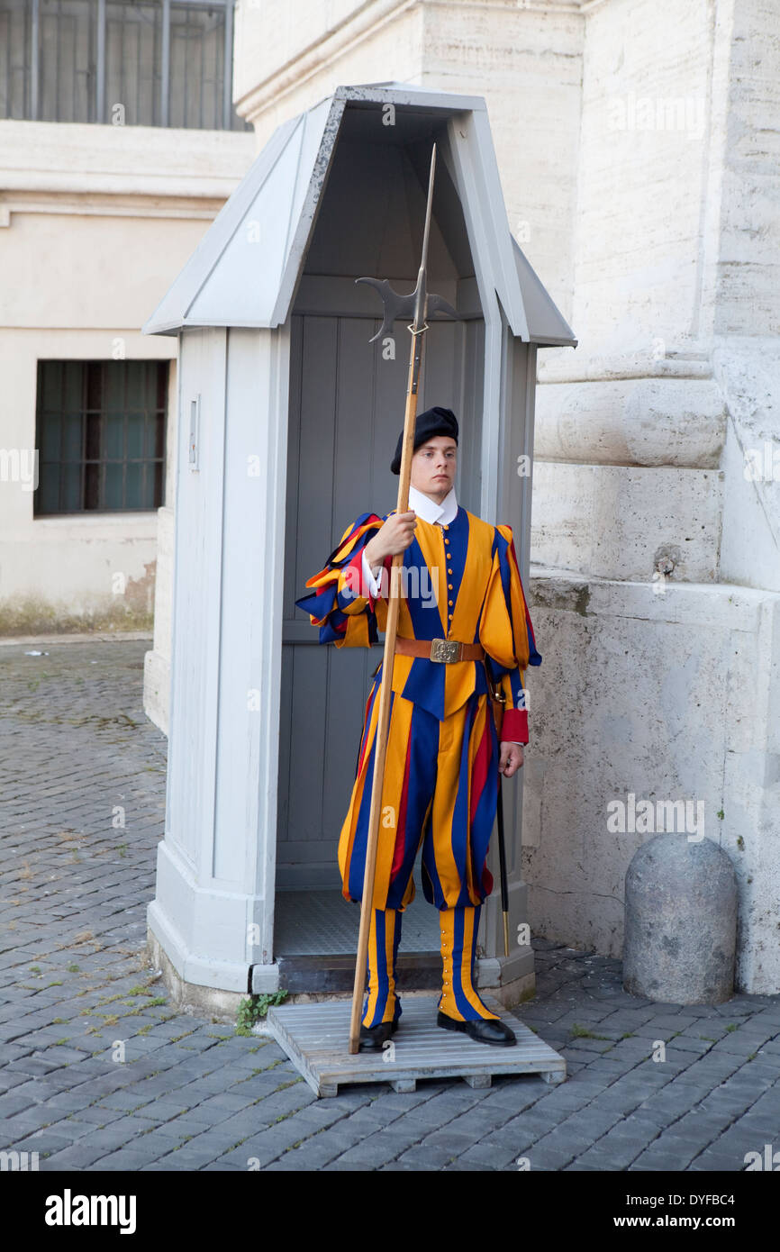 A Swiss Guard at the Vatican in Rome with a halberd Stock Photo