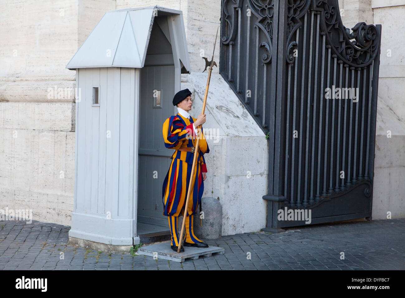 A Swiss Guard at the Vatican in Rome with a halberd Stock Photo